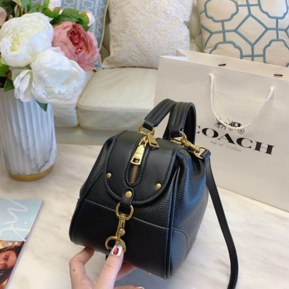 Coach Lane Satchel Crossbody Bag in Black Pebble Leather - Picture 4 of 10